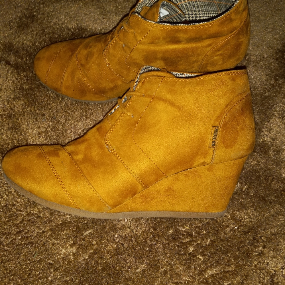 Brown suede wedges